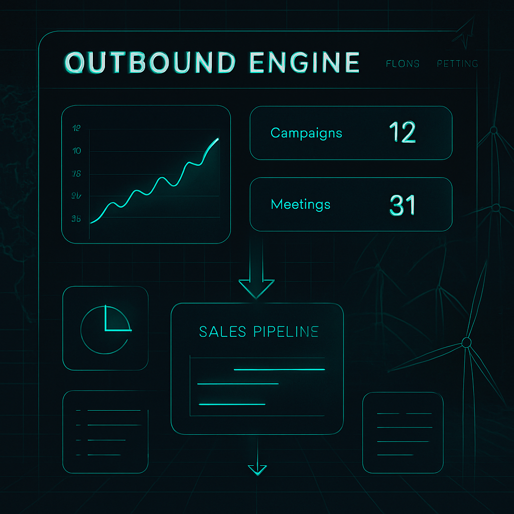 Dashboard-style Impact Deal Engine outbound system with climate-tech background